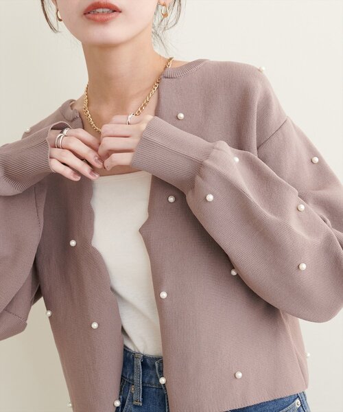 natural couture(ナチュラルクチュール)の「【Web限定】パールドットスカラップカーデ(カーディガン/ボレロ・レディース・モカ/ネイビー/レッド/アイボリー/グレイッシュベージュ/ブラック・FREE)」の16枚目の写真