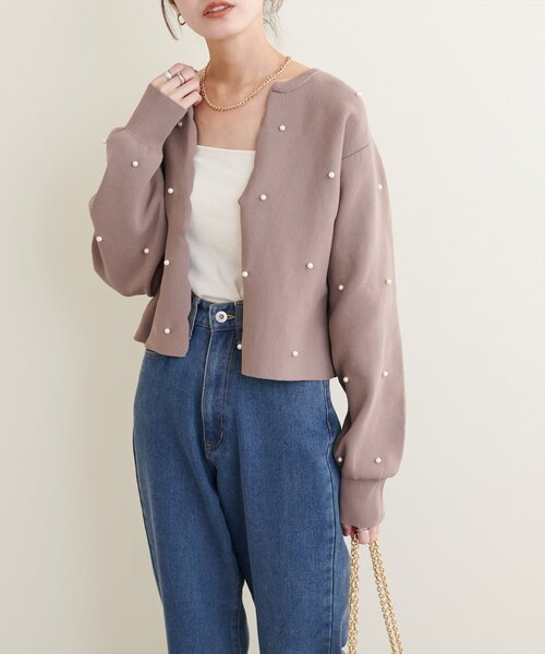 natural couture(ナチュラルクチュール)の「【Web限定】パールドットスカラップカーデ(カーディガン/ボレロ・レディース・モカ/ネイビー/レッド/アイボリー/グレイッシュベージュ/ブラック・FREE)」の17枚目の写真