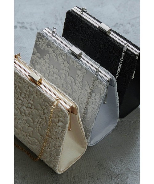 2way刺繍スクエアがま口クラッチバッグ パーティーバッグ ショルダー