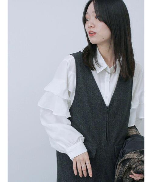 Samansa Mos2 blue（サマンサモスモスブルー）の「フリルシャツ（シャツ/ブラウス・レディース・オフホワイト/ブルー/ブラック・F）」の7枚目の写真