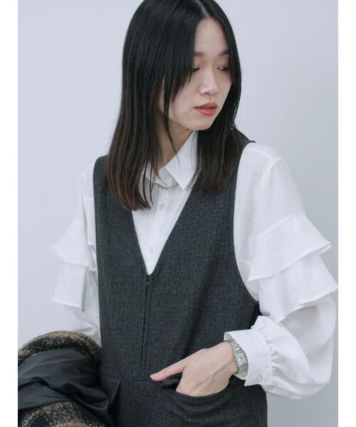 Samansa Mos2 blue（サマンサモスモスブルー）の「フリルシャツ（シャツ/ブラウス・レディース・オフホワイト/ブルー/ブラック・F）」の10枚目の写真