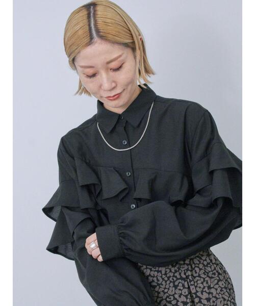 Samansa Mos2 blue（サマンサモスモスブルー）の「フリルシャツ（シャツ/ブラウス・レディース・オフホワイト/ブルー/ブラック・F）」の12枚目の写真