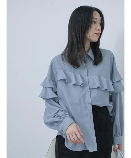 Samansa Mos2 blue（サマンサモスモスブルー）の「フリルシャツ（シャツ/ブラウス・レディース・オフホワイト/ブルー/ブラック・F）」の14枚目の写真