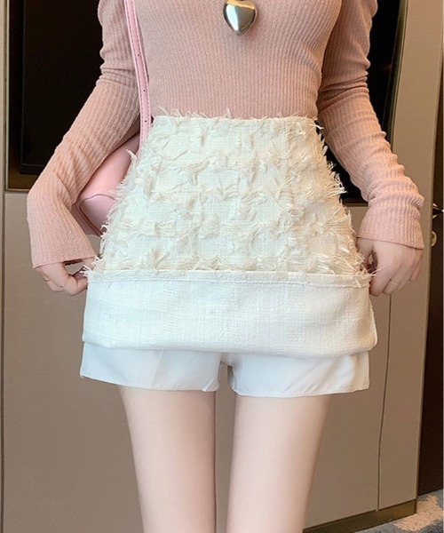 kirakiraShop(キラキラショップ)の「フリンジ ツイード ミニスカート(スカート・レディース・ホワイト/ピンク/ブラック・S/M/L)」の7枚目の写真