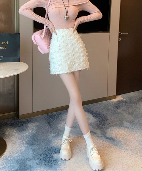 kirakiraShop(キラキラショップ)の「フリンジ ツイード ミニスカート(スカート・レディース・ホワイト/ピンク/ブラック・S/M/L)」の12枚目の写真