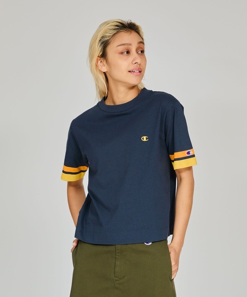 Champion（チャンピオン）の「【Champion/チャンピオン】レディース ショートスリーブTシャツ（Tシャツ/カットソー・レディース・ブラック系その他/ライトピンク/サックスブルー/ペールイエロー/ネイビー/ホワイト・LARGE/MEDIUM）」の3枚目の写真