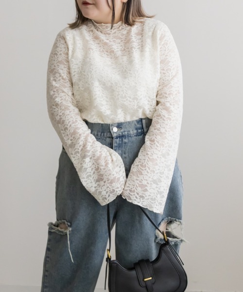 CLETTE(クレット)の「ベロアレースプルオーバー(Tシャツ/カットソー・レディース・ブラウン/アイボリー/ブラック・LL/3L/4L)」の3枚目の写真
