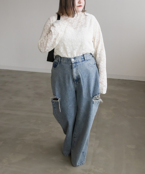 CLETTE(クレット)の「ベロアレースプルオーバー(Tシャツ/カットソー・レディース・ブラウン/アイボリー/ブラック・LL/3L/4L)」の14枚目の写真