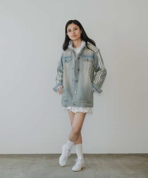 超美品✨️adidas ショート丈 デニムジャケット L adidas originals クロップド デニムジャケット PRM ESSENTIAL
