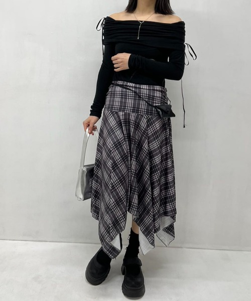 mebole(メボレ)の「アンバランスチェックスカート(スカート・レディース・グレー・FREE)」の14枚目の写真