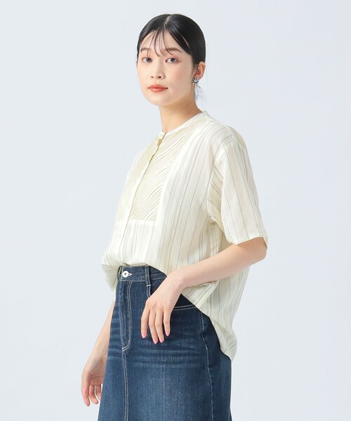 BEAMS HEART(ビームスハート)の「ストライプ柄 ピンタック シャツ(シャツ/ブラウス・レディース・オフホワイト/ブラック/イエロー/イエロー系その他2・FREE)」の3枚目の写真