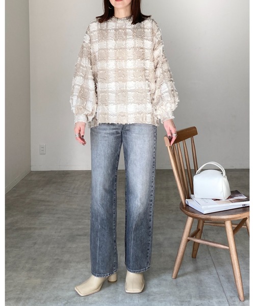 She's Closet(シーズクローゼット)の「チェック柄フリンジジャガード長袖トップス&ワイドパンツスタイル セットアップ(セットアップ・レディース・ブラック/ネイビー/ベージュ・FREE)」の10枚目の写真