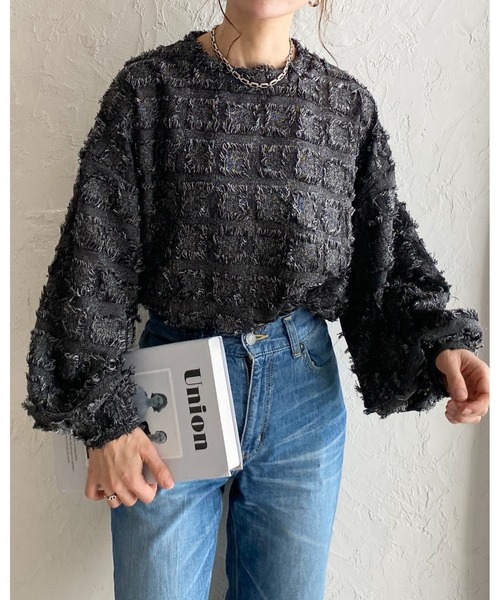 She's Closet(シーズクローゼット)の「チェック柄フリンジジャガード長袖トップス&ワイドパンツスタイル セットアップ(セットアップ・レディース・ブラック/ネイビー/ベージュ・FREE)」の17枚目の写真