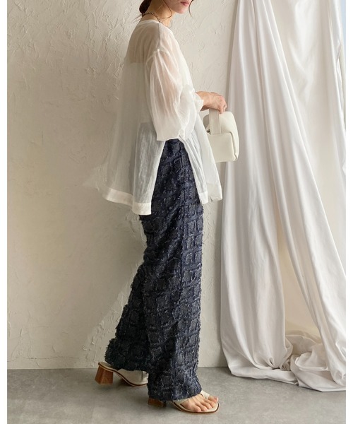 She's Closet(シーズクローゼット)の「チェック柄フリンジジャガード長袖トップス&ワイドパンツスタイル セットアップ(セットアップ・レディース・ブラック/ネイビー/ベージュ・FREE)」の20枚目の写真