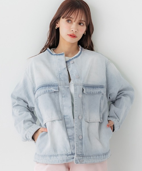 coca(coca)(コカ)の「ノーカラーデニムジャケット(デニムジャケット・レディース・ライトブルー・M/L)」の1枚目の写真