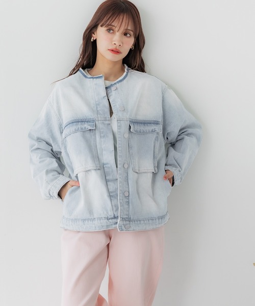 coca(coca)(コカ)の「ノーカラーデニムジャケット(デニムジャケット・レディース・ライトブルー・M/L)」の3枚目の写真