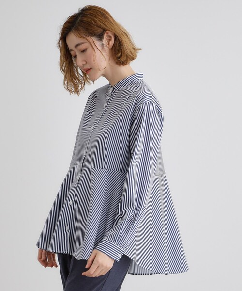 grove（グローブ）の「ペプラムスタンドネックシャツ（シャツ/ブラウス・レディース・オフホワイト/ネイビー系2/ブルー系2・01/02/03/04/05）」の2枚目の写真