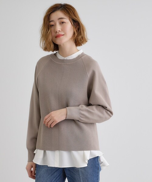 grove（グローブ）の「ペプラムスタンドネックシャツ（シャツ/ブラウス・レディース・オフホワイト/ネイビー系2/ブルー系2・01/02/03/04/05）」の4枚目の写真