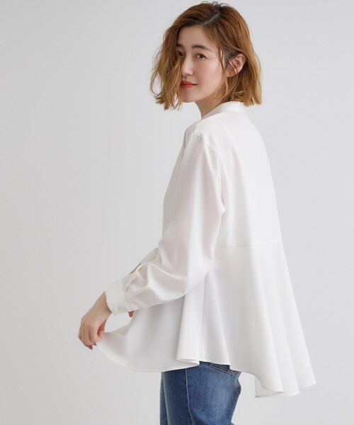 grove（グローブ）の「ペプラムスタンドネックシャツ（シャツ/ブラウス・レディース・オフホワイト/ネイビー系2/ブルー系2・01/02/03/04/05）」の5枚目の写真