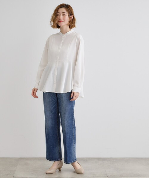 grove（グローブ）の「ペプラムスタンドネックシャツ（シャツ/ブラウス・レディース・オフホワイト/ネイビー系2/ブルー系2・01/02/03/04/05）」の6枚目の写真