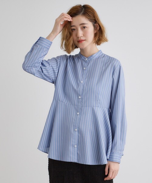 grove（グローブ）の「ペプラムスタンドネックシャツ（シャツ/ブラウス・レディース・オフホワイト/ネイビー系2/ブルー系2・01/02/03/04/05）」の8枚目の写真