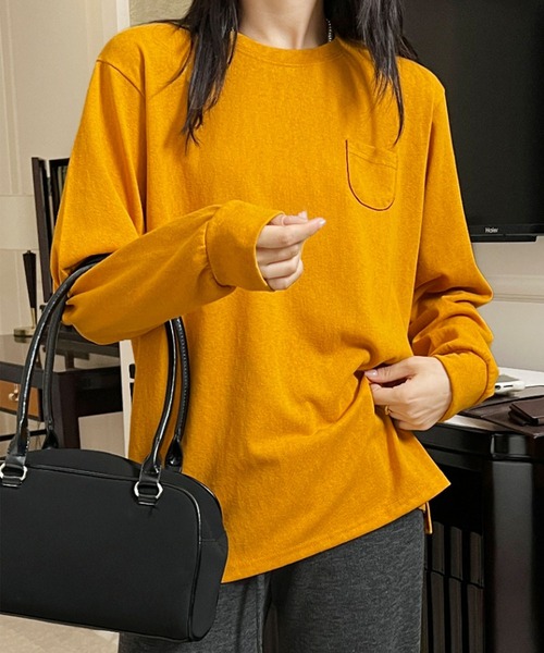 aimoha（アイモハ）の「ポケット付きシンプルロングスリーブTシャツ（Tシャツ/カットソー・レディース・ブラック/ダークグレー/オレンジ/イエロー/ホワイト・FREE）」の20枚目の写真