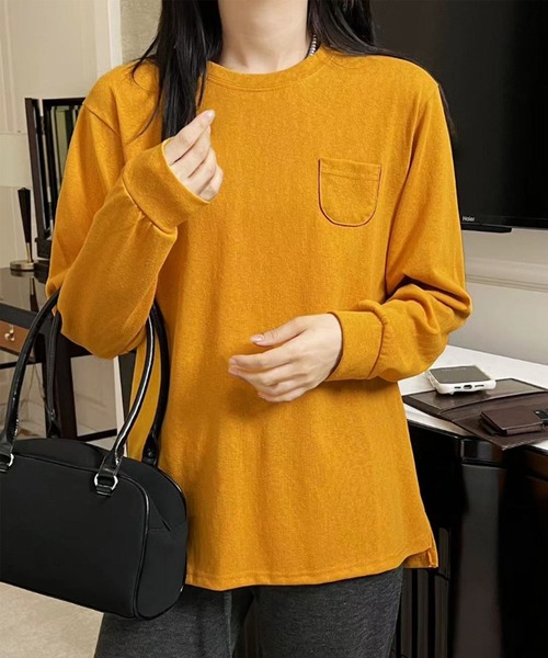 aimoha（アイモハ）の「ポケット付きシンプルロングスリーブTシャツ（Tシャツ/カットソー・レディース・ブラック/ダークグレー/オレンジ/イエロー/ホワイト・FREE）」の22枚目の写真