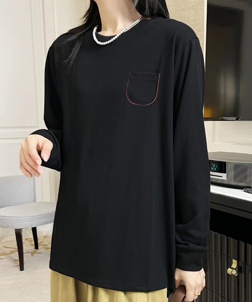 aimoha（アイモハ）の「ポケット付きシンプルロングスリーブTシャツ（Tシャツ/カットソー・レディース・ブラック/ダークグレー/オレンジ/イエロー/ホワイト・FREE）」の15枚目の写真