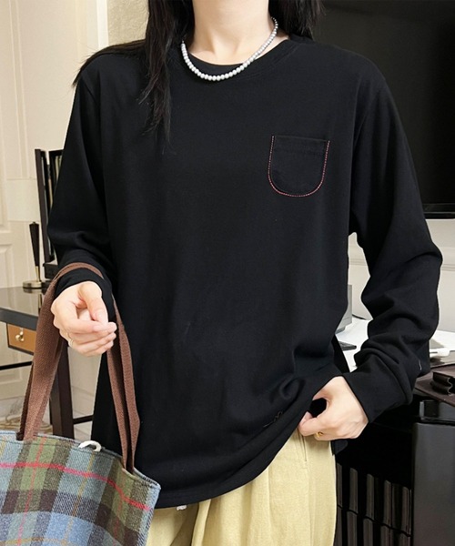 aimoha（アイモハ）の「ポケット付きシンプルロングスリーブTシャツ（Tシャツ/カットソー・レディース・ブラック/ダークグレー/オレンジ/イエロー/ホワイト・FREE）」の17枚目の写真