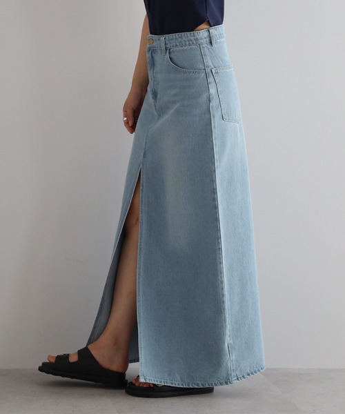 ENC（エンク）の「front slit denim skirt / フロントスリット