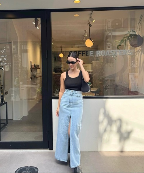 セール】【動画あり】front slit denim skirt / フロント