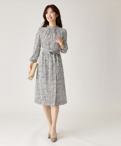 セール】【洗える／日本製】ジオメトリック柄フレアワンピース
