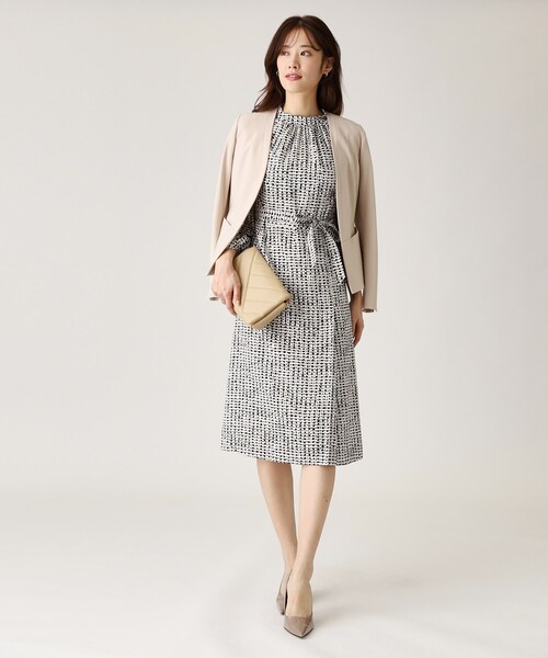 セール】【洗える／日本製】ジオメトリック柄フレアワンピース