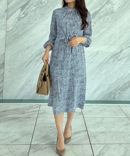 洗える／日本製】ジオメトリック柄フレアワンピース