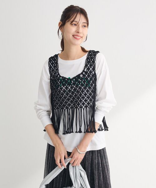 Green　Parks（グリーンパークス）の「マクラメベスト（ベスト・レディース・ホワイト系その他2/ブラック・FREE）」の3枚目の写真