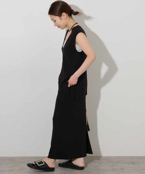 JOURNAL STANDARD relume（ジャーナルスタンダード　レリューム）の「リネンレーヨン総針Iラインスカート（スカート・レディース・チャコールグレー/ブラック・FREE）」の4枚目の写真