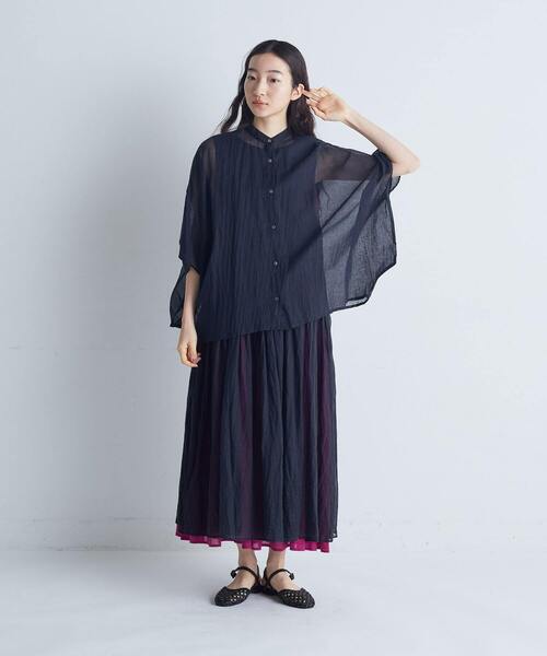 conges payes ADIEU TRISTESSE（コンジェ ペイエ アデュートリステス）の「インドチェックシアーブラウス（シャツ/ブラウス・レディース・ベージュ/ブラック・38）」の4枚目の写真