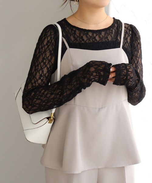 Pierrot(ピエロ)の「袖シャーリングレースカットソー(Tシャツ/カットソー・レディース・ブラック/アイボリー・M/L)」の18枚目の写真