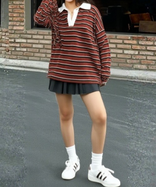 paravion（パラビオン）の「ラガーシャツ（Tシャツ/カットソー・レディース・グリーン/レッド/ネイビー・FREE）」の7枚目の写真