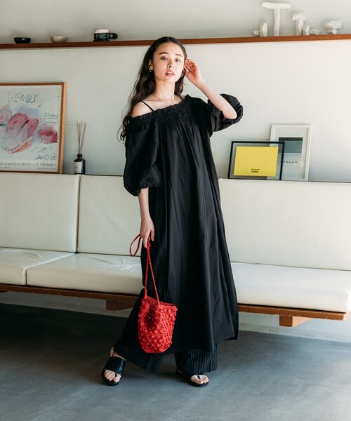 FREAK'S STORE(フリークスストア)の「インド 5分袖2WAYオフショルワンピース/オフショルダー/ギャザーワンピース(ワンピース・レディース・ブルー/ブラック/その他1・フリ-)」の15枚目の写真