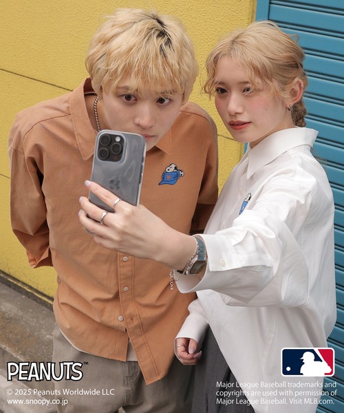 DOUBLE NAME（ダブルネーム）の「MLB×PEANUTSコラボワッペンオックスシャツ/ドジャース・ヤンキース・パドレス・メッツ/ピーナッツ/ユニセックス（シャツ/ブラウス・レディース・オレンジ/ブラウン/ライトグレー/オフホワイト・FREE）」の19枚目の写真