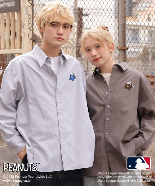 DOUBLE NAME（ダブルネーム）の「MLB×PEANUTSコラボワッペンオックスシャツ/ドジャース・ヤンキース・パドレス・メッツ/ピーナッツ/ユニセックス（シャツ/ブラウス・レディース・オレンジ/ブラウン/ライトグレー/オフホワイト・FREE）」の8枚目の写真