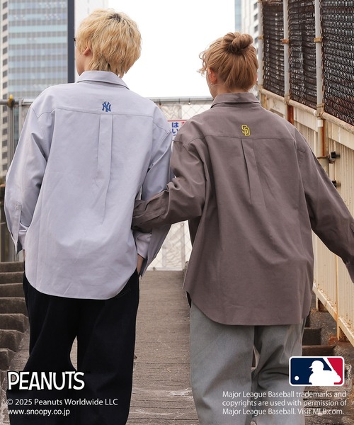 DOUBLE NAME（ダブルネーム）の「MLB×PEANUTSコラボワッペンオックスシャツ/ドジャース・ヤンキース・パドレス・メッツ/ピーナッツ/ユニセックス（シャツ/ブラウス・レディース・オレンジ/ブラウン/ライトグレー/オフホワイト・FREE）」の9枚目の写真