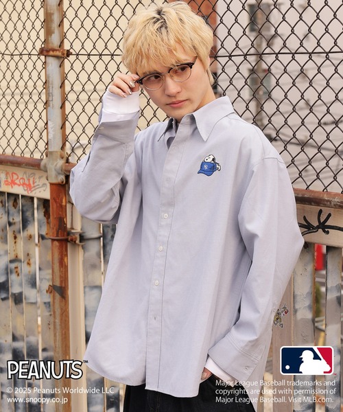 ブラウス シャツ MLB×PEANUTSコラボワッペンオックスシャツ/ドジャース・ヤンキース・パドレス・メッツ/ピーナッツ/ユニセックス レディース MLB×PEANUTSコラボワッペンオックスシャツ/ドジャース