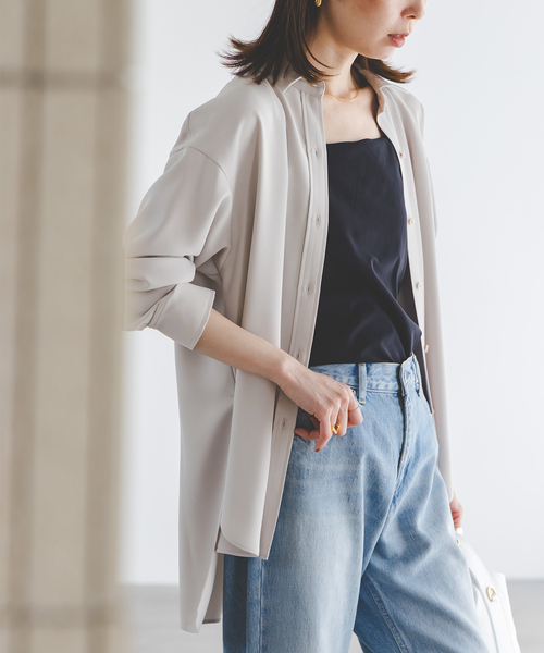 NOBLE シーズンカラープレーンシャツ ブラウス とろみ グレー 洗える 極美品】NOBLE 2024ss シーズンカラープレーンシャツ とろみ