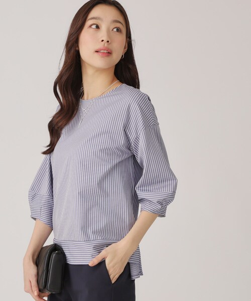 COUP DE CHANCE(クードシャンス)の「【洗える/日本製/】ストライプ柄ジャージのトップス(Tシャツ/カットソー・レディース・ブルー系その他4/ネイビー系2/ライトグレー系2/ベージュ系その他6/グレー系その他3/ネイビー系9/グレー系2・40/38/36/34)」の5枚目の写真