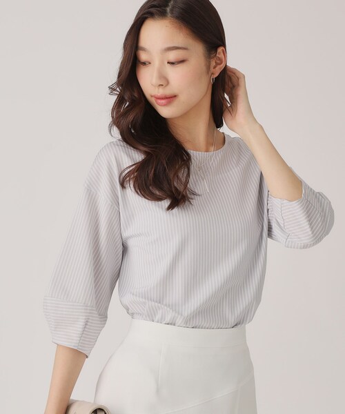 COUP DE CHANCE(クードシャンス)の「【洗える/日本製/】ストライプ柄ジャージのトップス(Tシャツ/カットソー・レディース・ブルー系その他4/ネイビー系2/ライトグレー系2/ベージュ系その他6/グレー系その他3/ネイビー系9/グレー系2・40/38/36/34)」の8枚目の写真