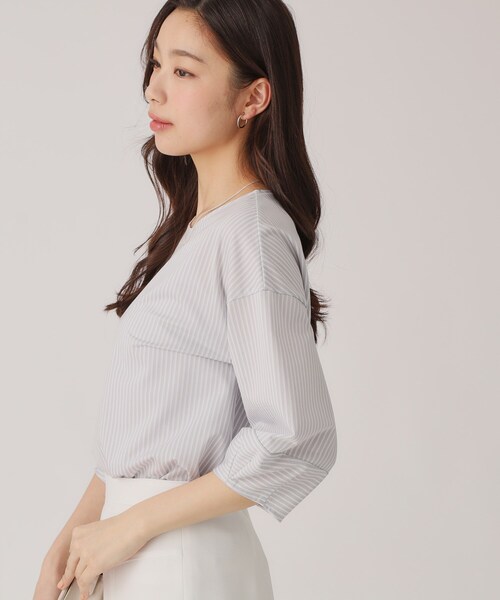 COUP DE CHANCE(クードシャンス)の「【洗える/日本製/】ストライプ柄ジャージのトップス(Tシャツ/カットソー・レディース・ブルー系その他4/ネイビー系2/ライトグレー系2/ベージュ系その他6/グレー系その他3/ネイビー系9/グレー系2・40/38/36/34)」の9枚目の写真