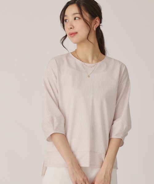 tシャツ 「洗える／日本製／清涼感」ストライプ柄ジャージのトップス レディース COUP DE CHANCE tシャツ 「洗える／日本製／清涼感」ストライプ