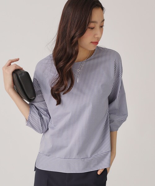 COUP DE CHANCE(クードシャンス)の「【洗える/日本製/】ストライプ柄ジャージのトップス(Tシャツ/カットソー・レディース・ブルー系その他4/ネイビー系2/ライトグレー系2/ベージュ系その他6/グレー系その他3/ネイビー系9/グレー系2・40/38/36/34)」の16枚目の写真